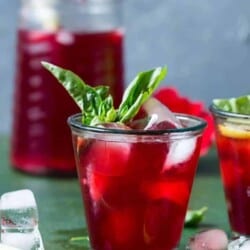 iced hibiscus tea in 2 glasses