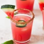 spicy watermelon margarita with sliced jalapenos