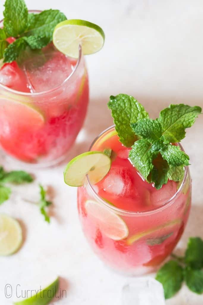 fresh watermelon mojito in glasses.