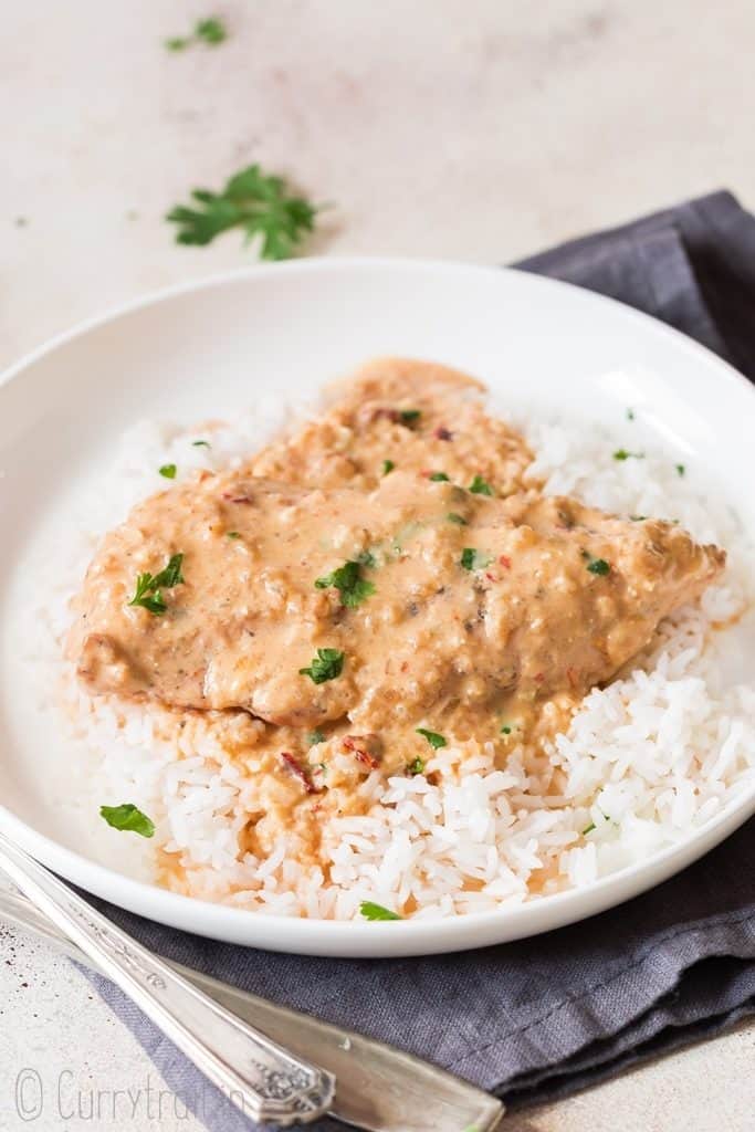 creamy chipotle chicken served with rice