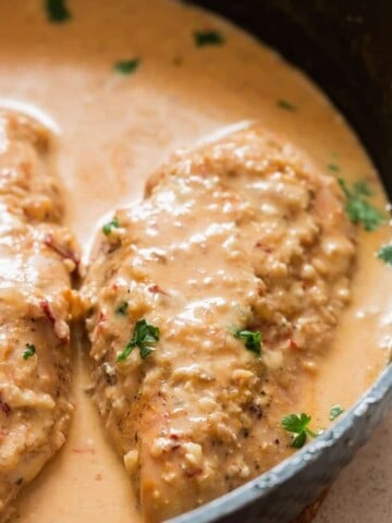 creamy chipotle chicken dish in cooking pan