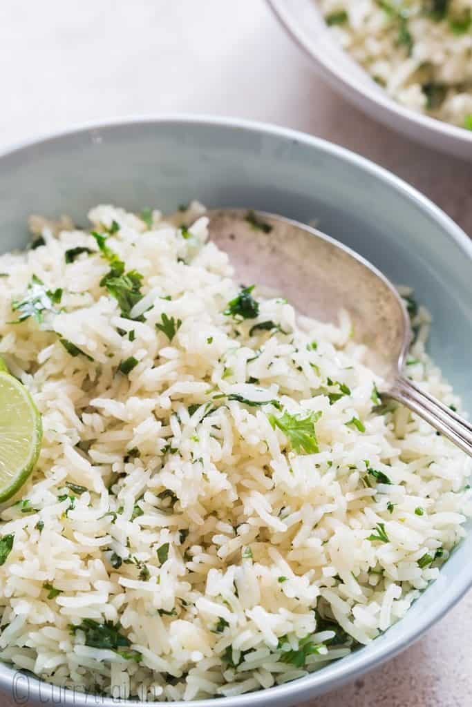 close up of cilantro and lime rice