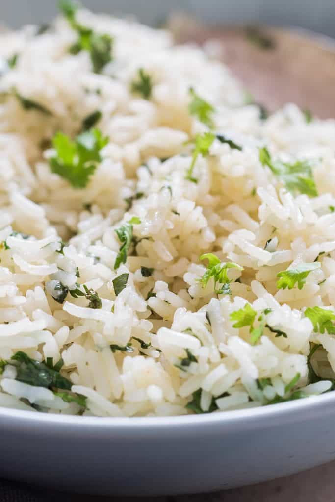 close up of cilantro lime rice recipe