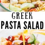 pasta salad Greek style served in glass bowl