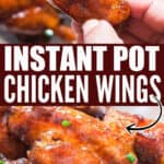 juicy sticky chicken wings cooked in instant pot with text