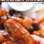 juicy sticky chicken wings cooked in instant pot with text