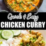 quick and easy chicken curry served with rice with text overlay