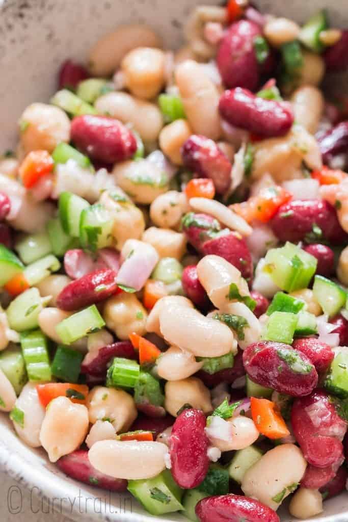 3 bean salad in white bowl