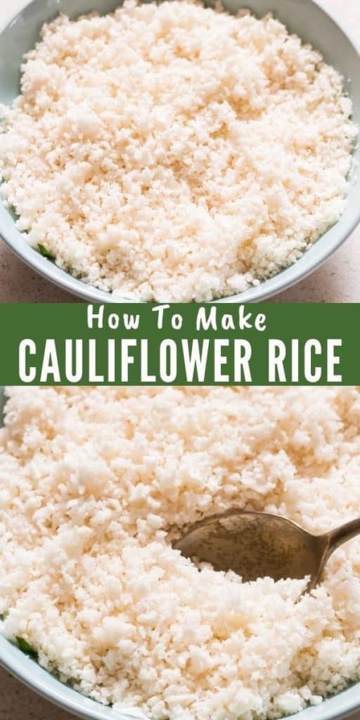 how to make cauliflower rice in food processor with text overlay