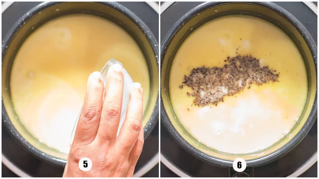 picture collage of cooking roux for parmesan sauce.