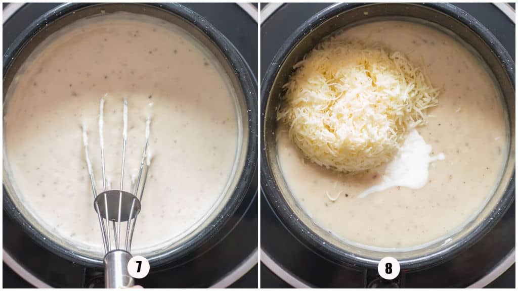 picture collage of cooking roux for parmesan sauce.