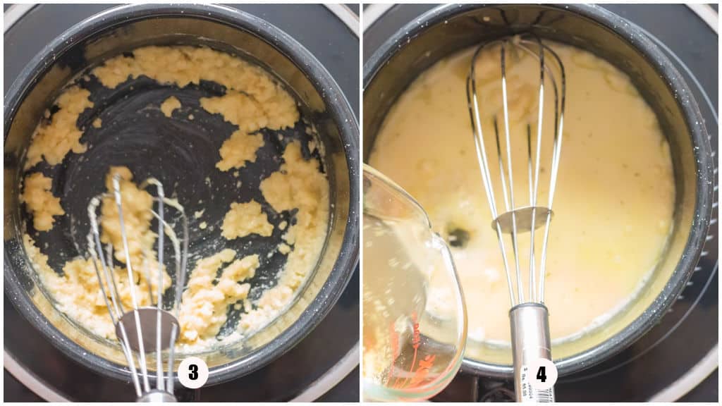 picture collage of cooking roux for parmesan sauce.