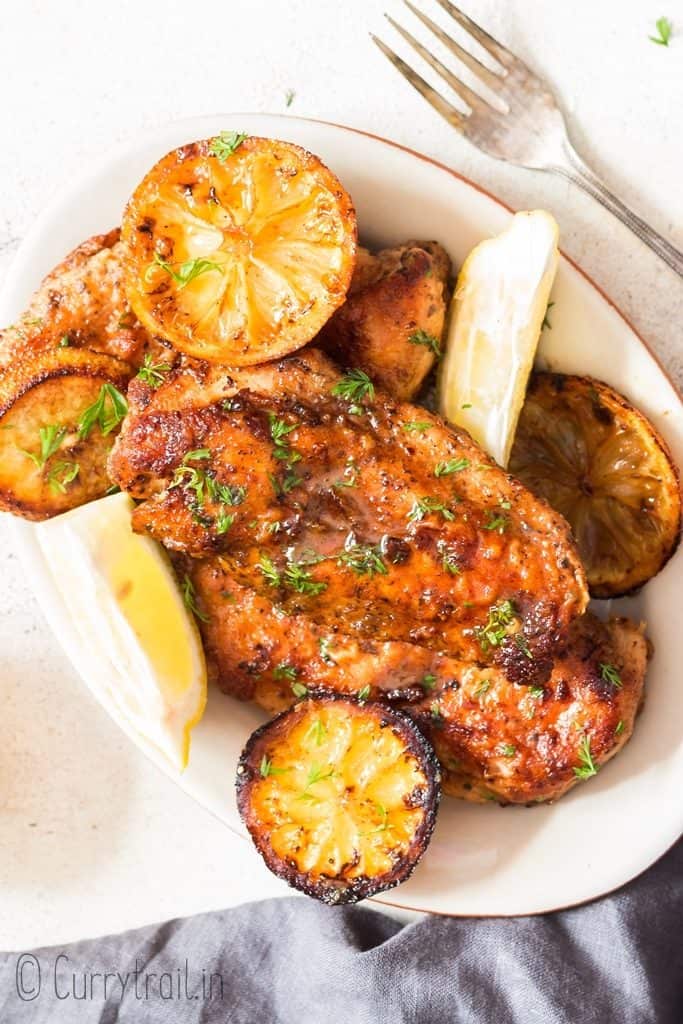 lemon pepper chicken with caramelized lemons