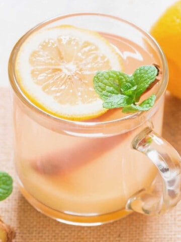 lemon ginger tea with fresh mint leaves