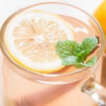 honey lemon ginger tea with fresh mint leaves with text
