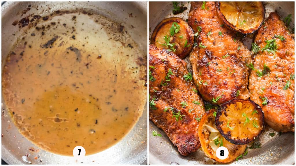 making sauce for lemon pepper chicken in a skillet.