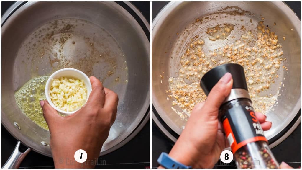 sauteing garlic in melted butter.