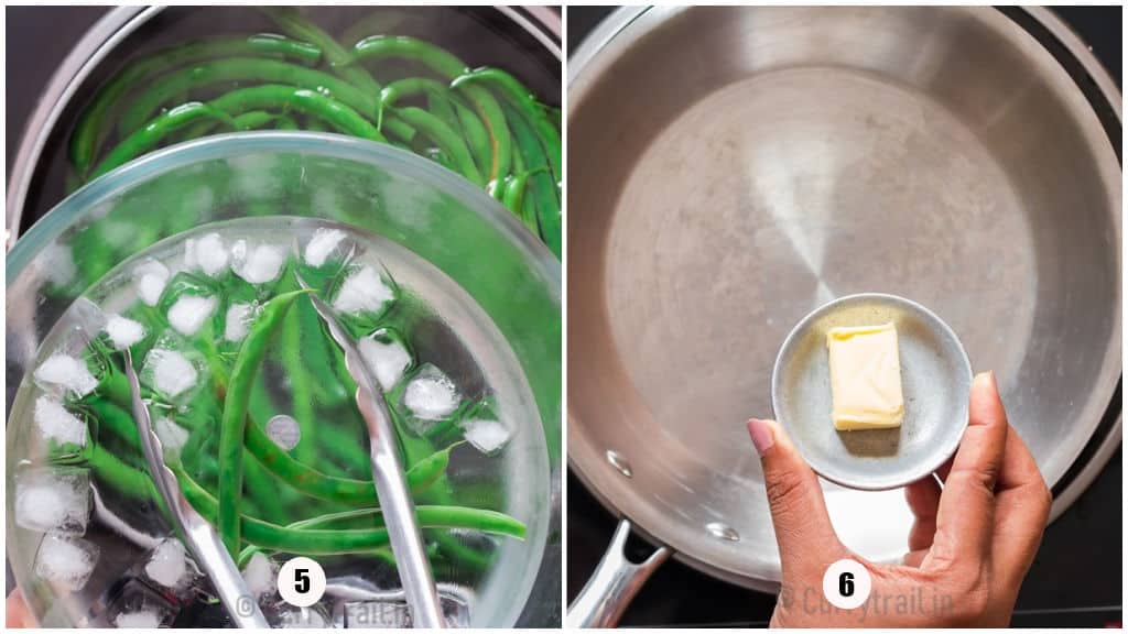 picture collage of melting butter in a skillet.