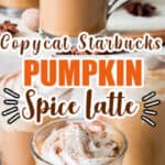 homemade pumpkin spice latte served in 3 glasses with text