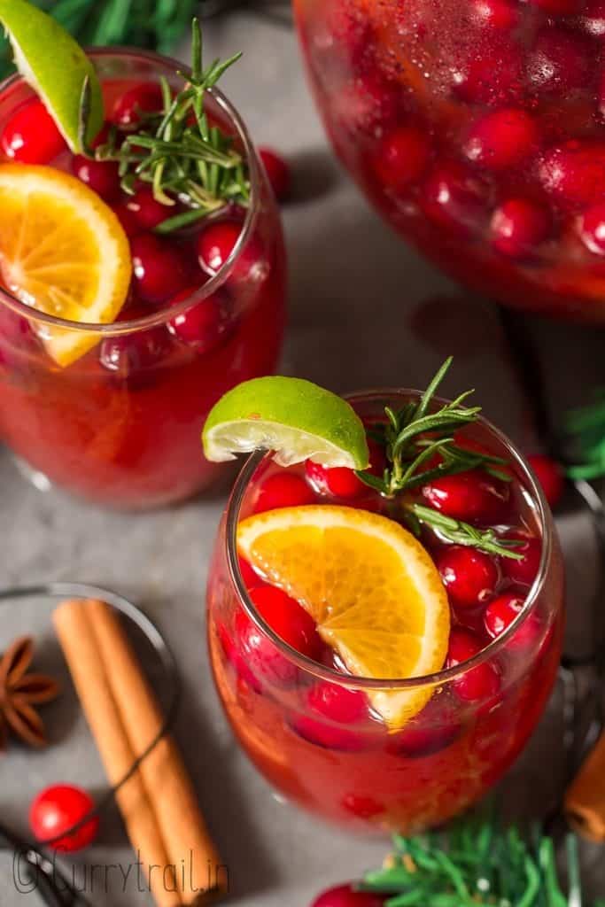 Christmas punch recipe served in two glasses