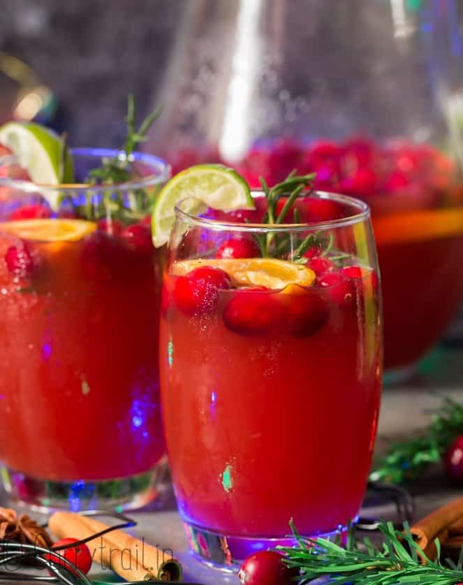 Christmas punch recipe served in two glasses