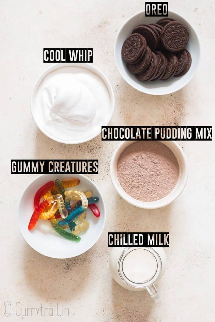 ingredients to make chocolate pudding dirt cups