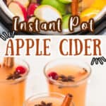 homemade apple cider recipe made in instant pot served in three glasses with text