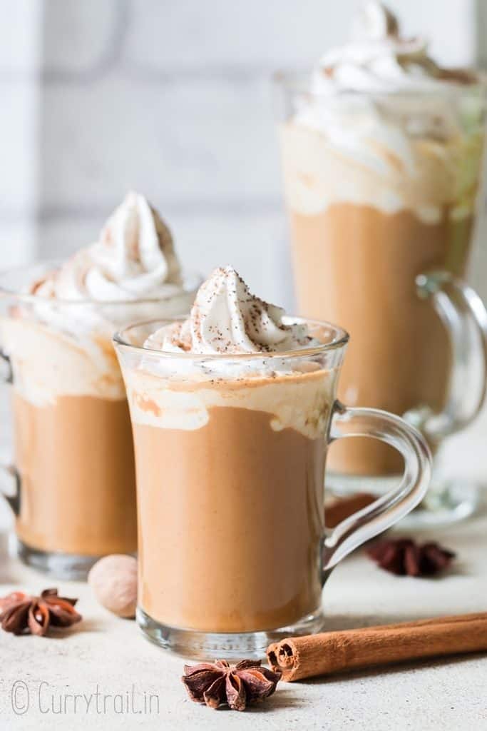 homemade pumpkin spice latte serve in 3 cups