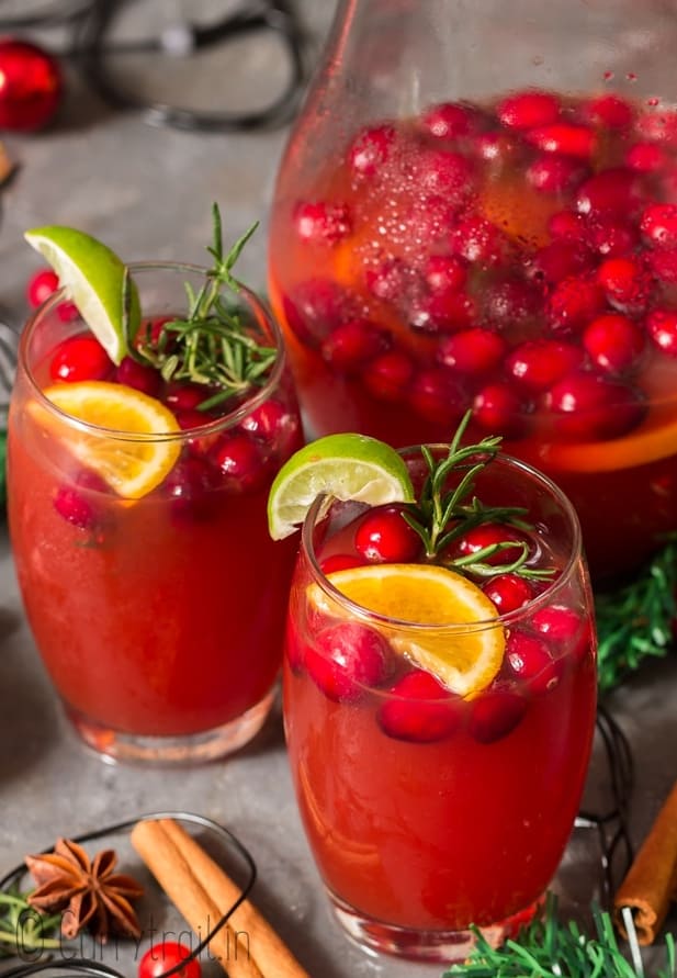 Christmas punch recipe served in two glasses