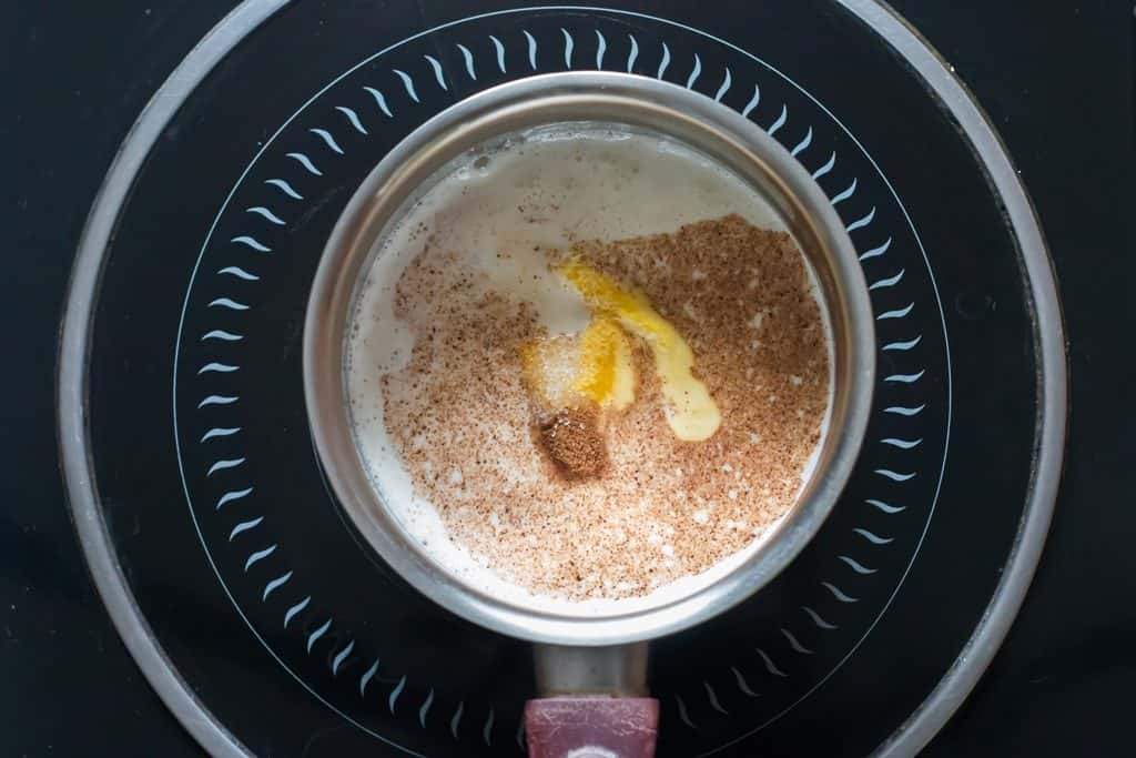 heating up pumpkin milk in sauce pan