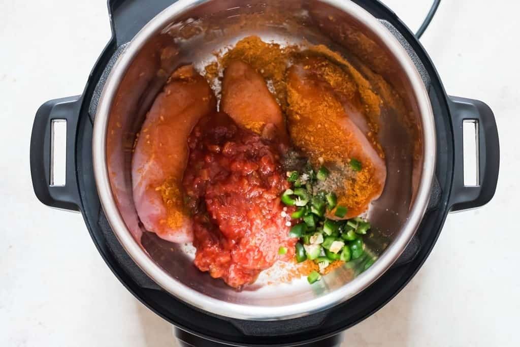 chunky salsa and jalapenos added inside instant pot