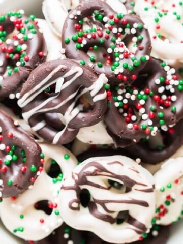 chocolate covered pretzels in bowl