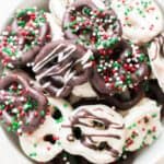 Christmas chocolate dipped pretzels twists in bowl