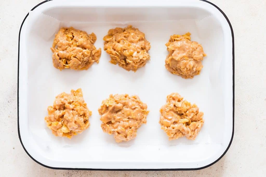 healthy cornflakes cookies on white tray