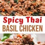 spicy Thai basil chicken in cast iron pan