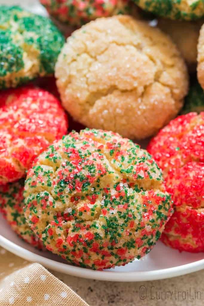sugar rolled soft sugar cookies on white plate