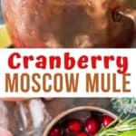Cranberry Moscow Mule in copper cups with text overlay