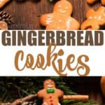 gingerbread man cookies arranged on wooden board with text overlay