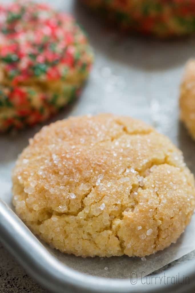 soft sugar cookies on baking tray