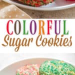 soft sugar cookies on white plate with text overlay