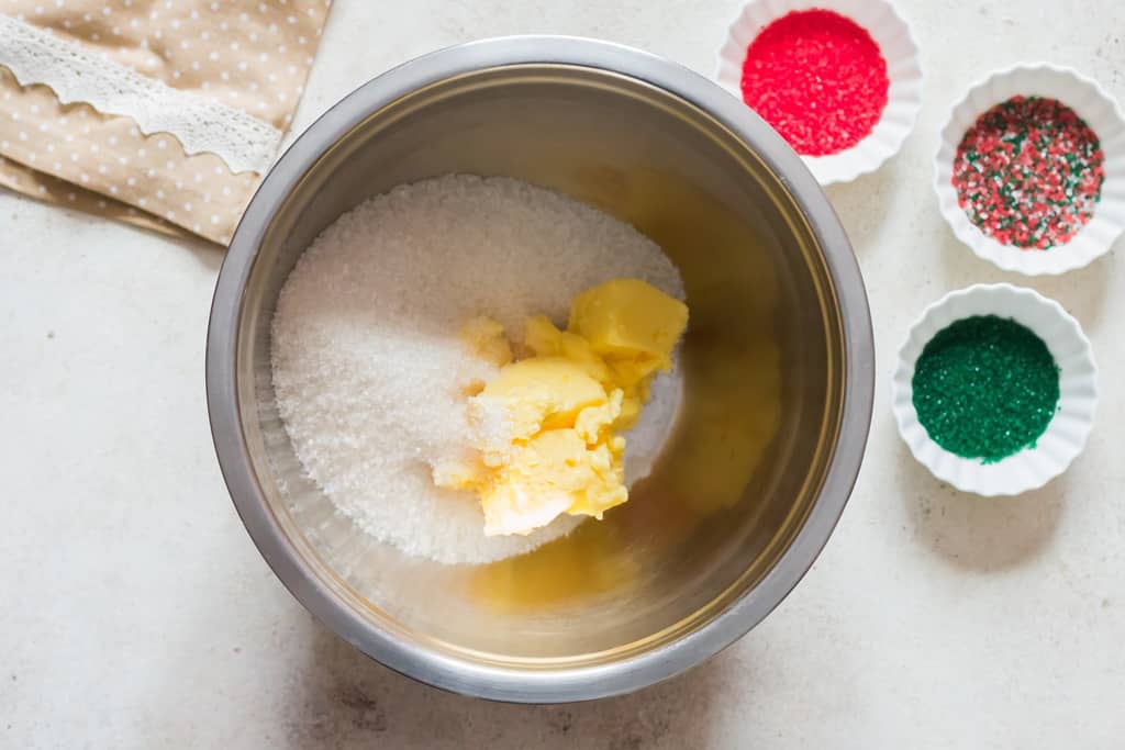 creaming butter and sugar to make soft sugar cookies