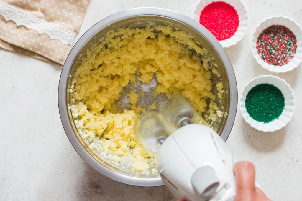 creaming butter and sugar to make soft sugar cookies