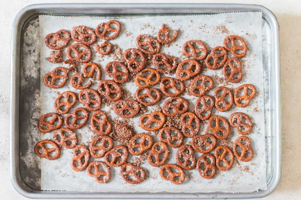 baked cinnamon sugar-coated pretzels.