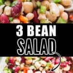 3 bean salad in ceramic bowl with text