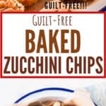 baked zucchini chips served with garlic aioli with text overlay