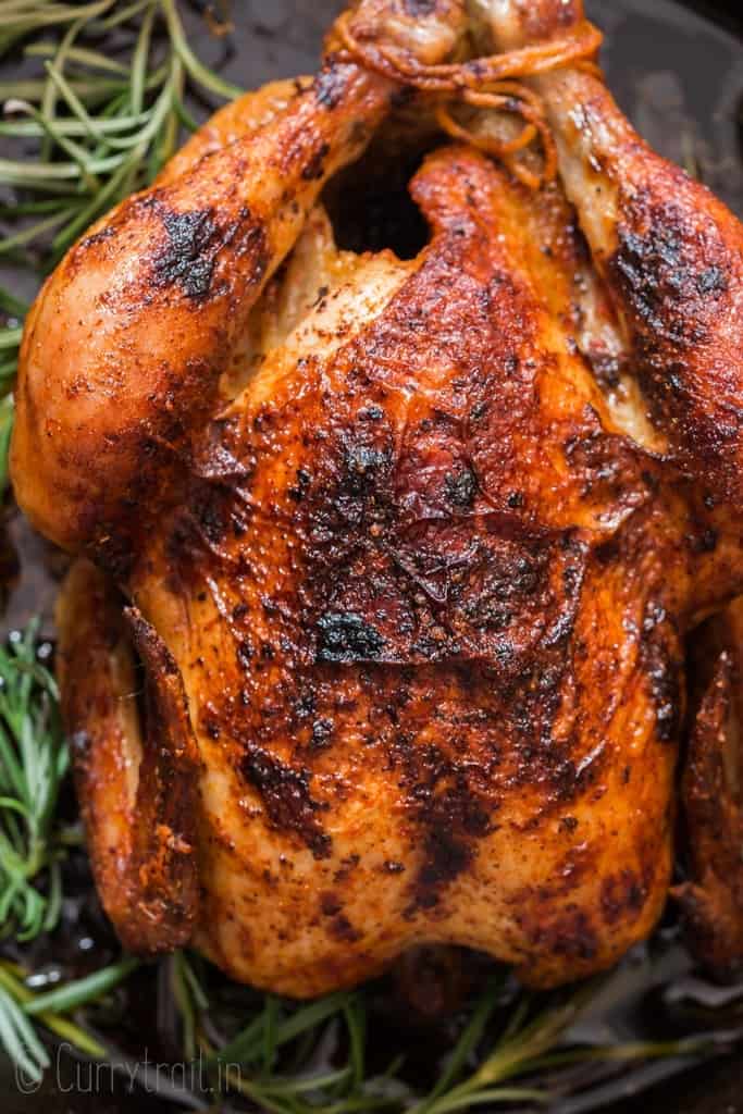 brined and roasted whole chicken