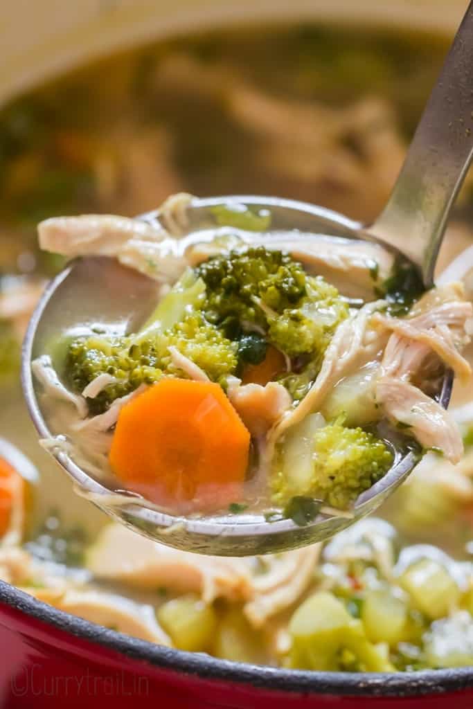 chicken detox soup in soup pot