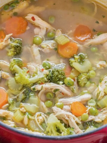 chicken detox soup in a pot.