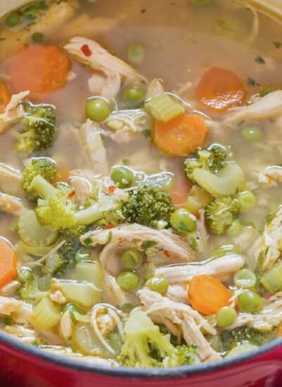 chicken detox soup in a pot.