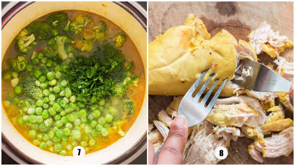 shredding chicken breasts for detox soup.